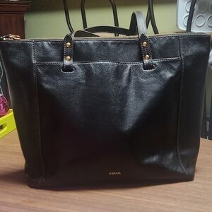 Fossil Black Leather Handbag with Gold Logo